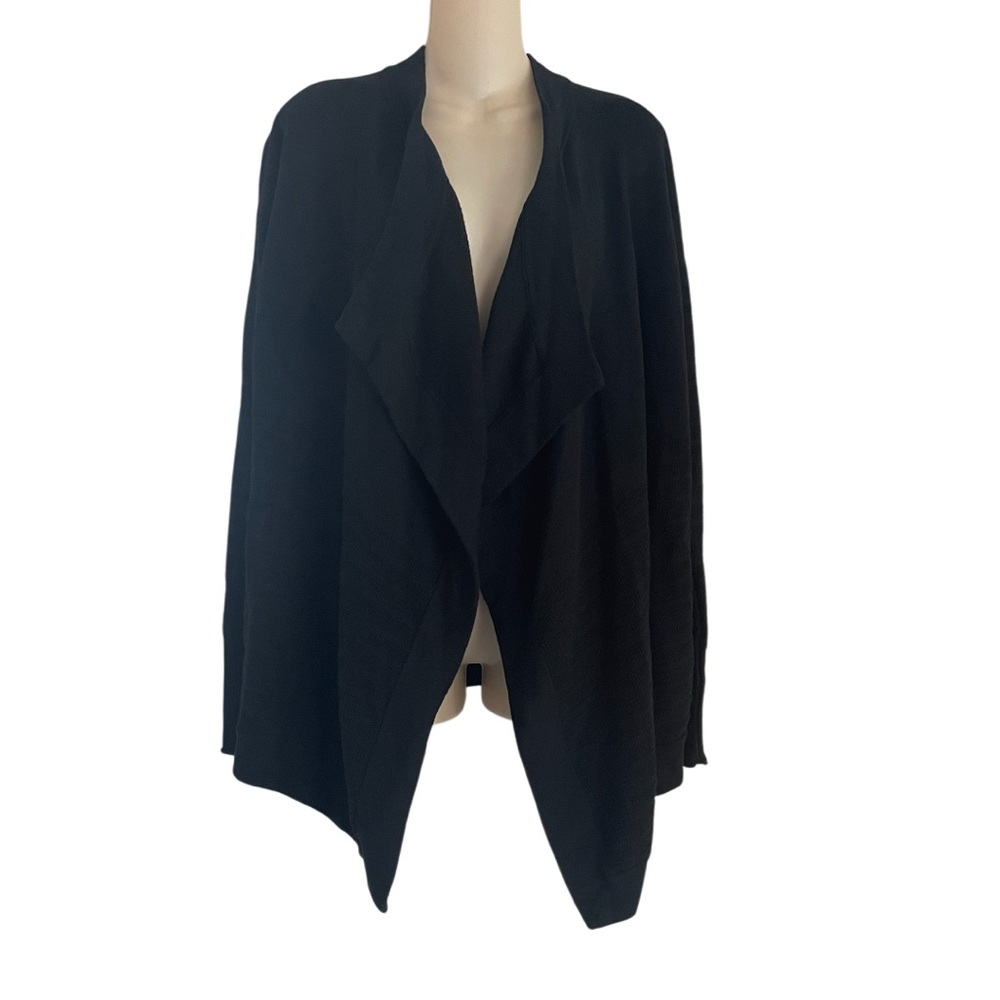 Lululemon Open Front Textured Cardigan Sweater Pockets Black Oversized Size 4
